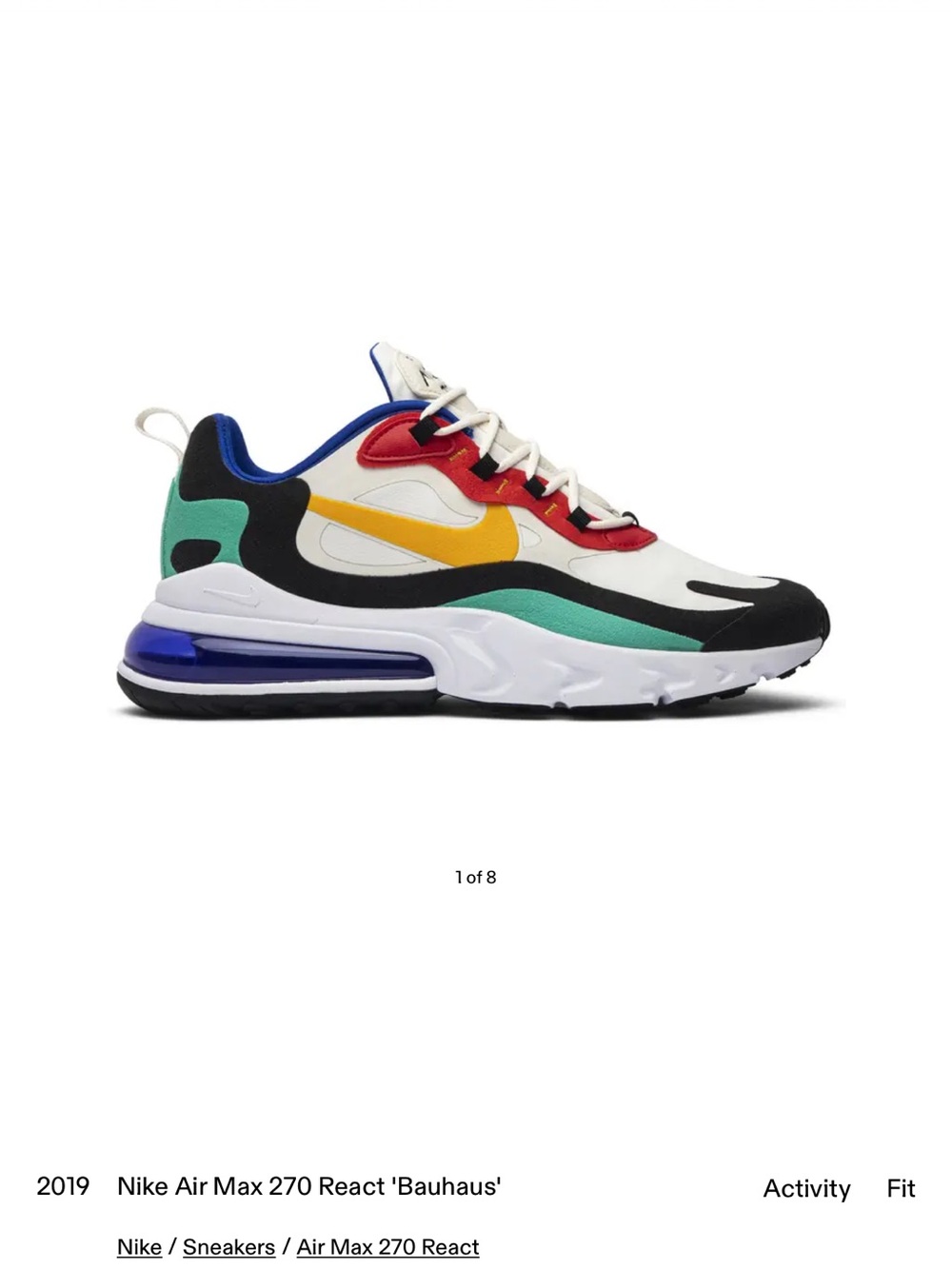 Nike Kids' Air Max 270 React — White/Yellow/Red/Teal/Blue/Black